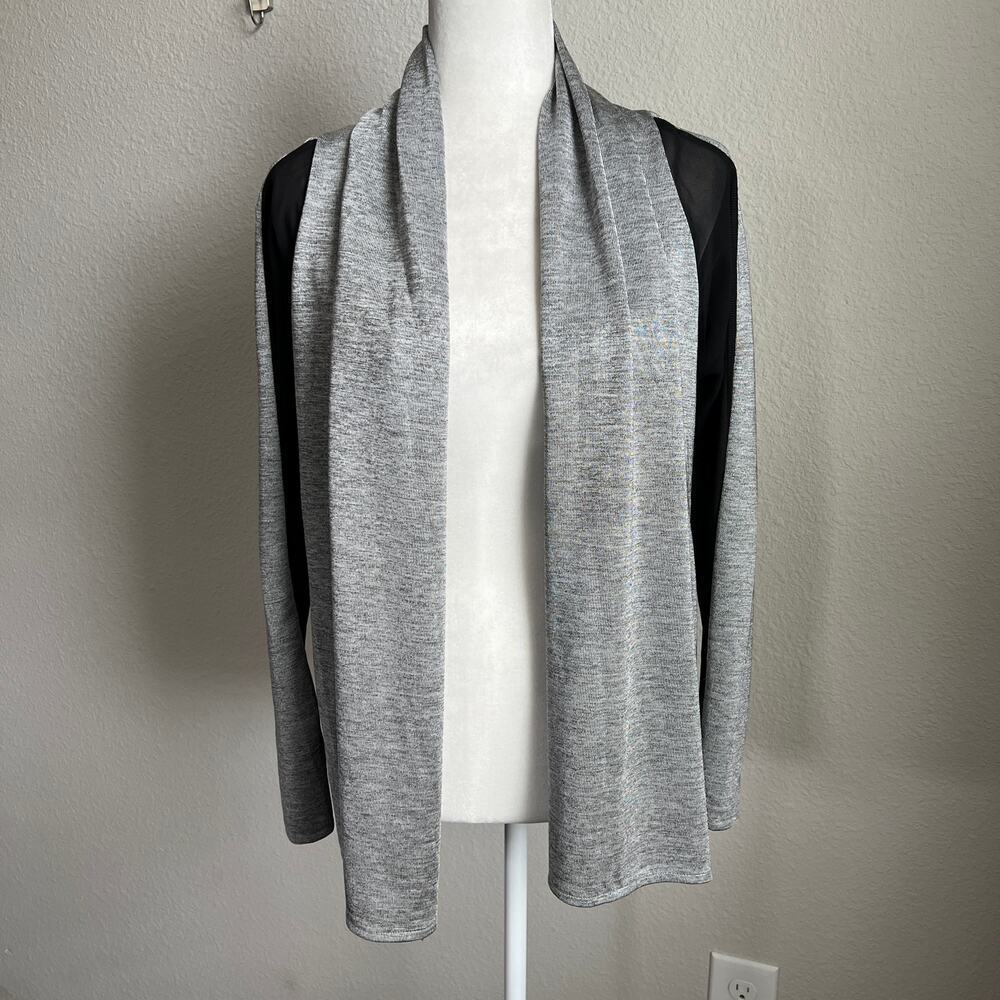 DKNY Gray Open Front Long Sleeve Performance Sweater Women's S Sheer Side Stripe